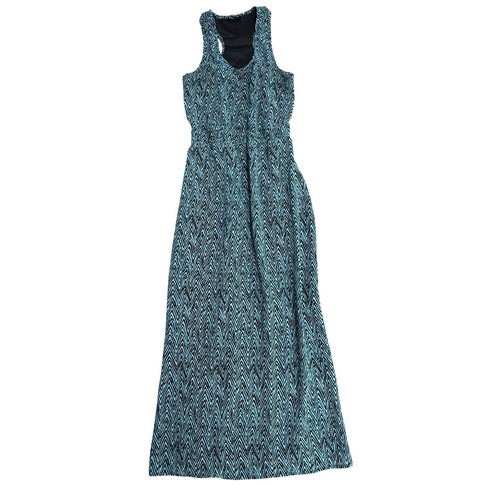 Indulge Dress Womens Medium Blue Chevron Maxi Sleeveless Jersey Tank Scoop Neck
